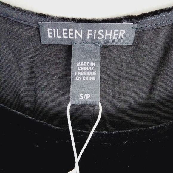 NEW Eileen Fisher Black Crushed Velvet Scoop Neck Sleeveless Midi Dress - Picture 7 of 12